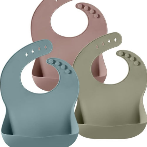 PandaEar Set of 3 Silicone Baby Bibs, Waterproof Soft Adjustable Bibs for Babies Toddlers 10-72 Months
