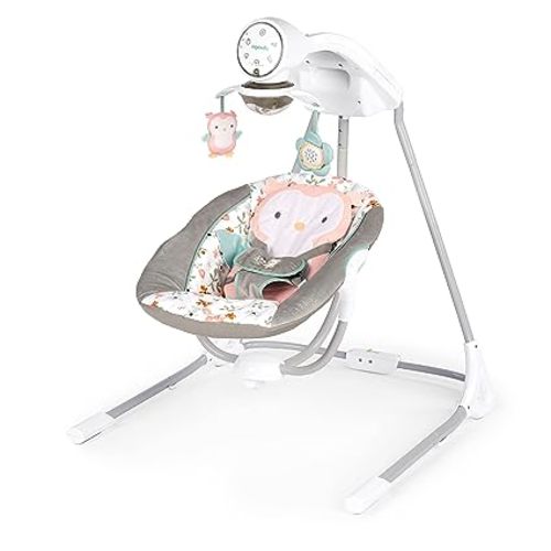 Ingenuity InLighten Soothing Swing - Swivel Infant Seat, Soothing Sounds, Lightweight Mesh - Dakota