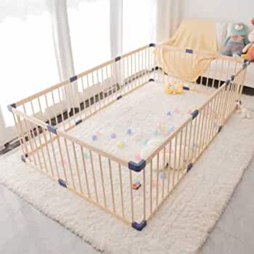 Baby Playpen Kids Fence with Safety Gate, Safety and Anti-Drop Function, Activity Play Center, Safety Play Yard Indoor Outdoor Pure Wooden Baby Playpen