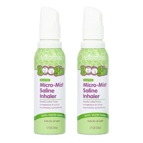Boogie Micro-Mist Saline Inhaler Refill, Baby Nose Congestion Relief, Nasal Spray for Kids, Pediatrician Recommended, Unscented, 1.7 oz (Pack of 2)