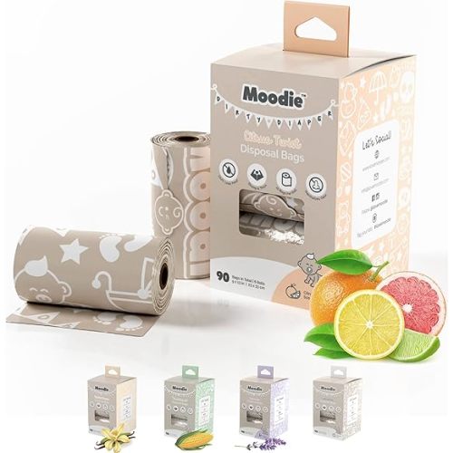 CITRUS SCENTED Disposable Diaper Bags (90 BAGS) | Leak Proof, Travel-Friendly Refill Rolls (6 Rolls, 9 x 13in) | Baby Poop Bags