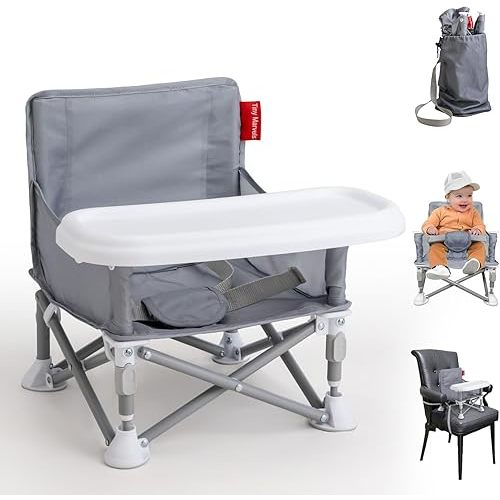 Tiny Marvels Portable Booster Seat, Foldable Baby High Chair with Removable Tray, Safety Harness & Carry Bag – for Toddlers Ages 6M-3Y, Ideal for Dining, Travel, Camping & Family Time