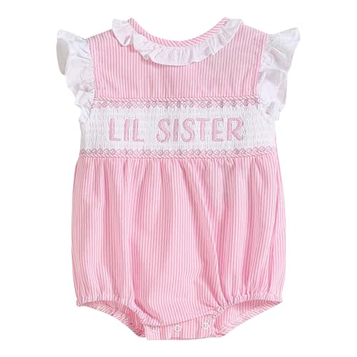 Lil cactus Girls Baby and Toddler Pink/Blue Striped Lil Sister Smocked Romper