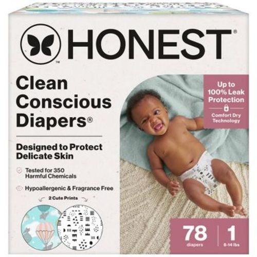 The Honest Company Clean Conscious Disposable Diapers -Above it All + Pattern Play - Size 1 - 78ct