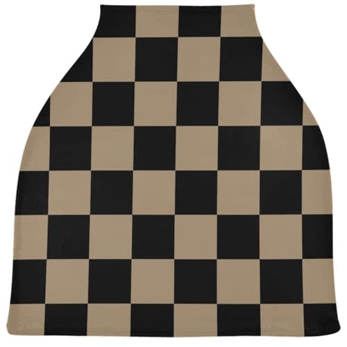 Retro Black Checkered Baby Car Seat Covers Geometric Square Plaid Carseat Canopy Soft Infant Stroller Cover Nursing Breastfeeding Covers for Girls Boys Newborn Fit Summer Spring Autumn