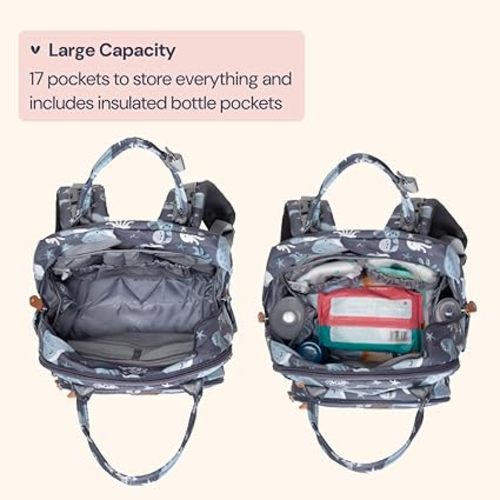 BabbleRoo Diaper Bag Backpack - Baby Essentials Travel Tote - Multi Function Waterproof Diaper Bag, Travel Essentials Baby Bag with Changing Pad, Stroller Straps & Pacifier Case - Unisex, Sea Animals