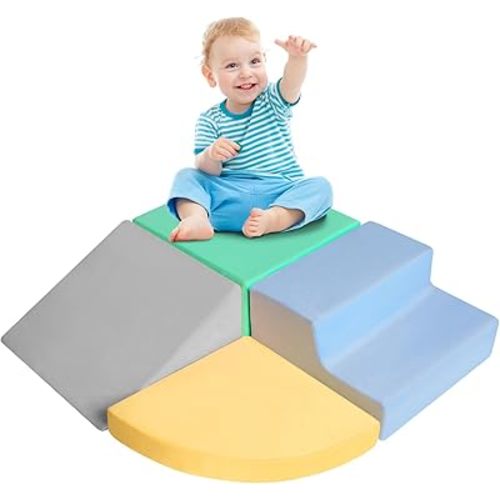 Climbing Toys for Toddlers 1-3, Foam Climb Blocks for Baby，4-Piece Baby Climbing Crawling Toys Soft Foam Blocks Activity Play Set (4-Piece)