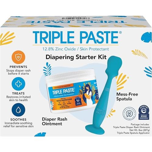 Triple Paste Diaper Rash Cream for Baby & Baby Spatula Bundle - 16 oz Zinc Oxide Ointment and Spatula Treatment, Soothe and Prevent Rash with a Pediatrician-Recommended Hypoallergenic Formula