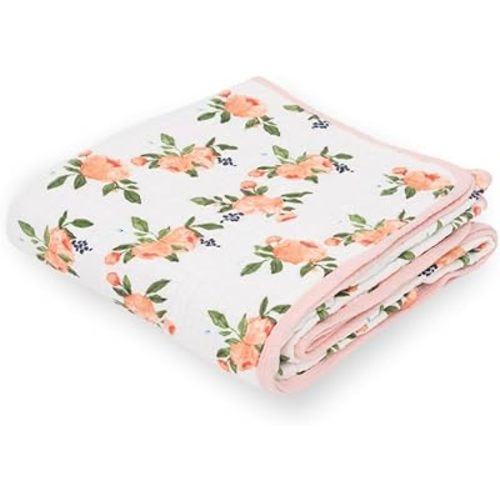 Little Unicorn Muslin Quilt Blanket | 100% Cotton Soft Multi-Layered Muslin Fabric | Toddler & Baby Blanket | 47”x47” | for Nursery, Crib, Shower Gifts (Watercolor Roses 2)