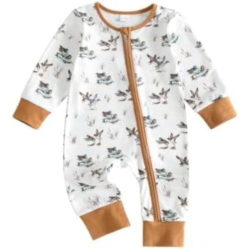 Newborn Infant Baby Boy Fall Romper Mallard Duck Print Jumpsuit