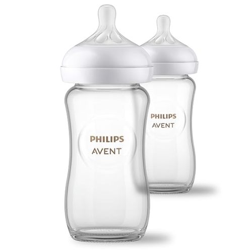 Philips Avent Natural Glass Baby Bottles with Natural Response Nipples (Medium Flow, Flow 3), 8oz, 4-Pack, SCY913/04