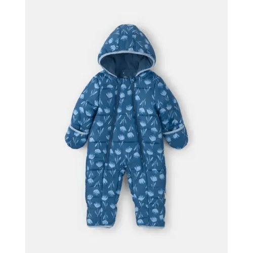 Baby Girl 1-Piece Floral Hooded Pram Snowsuit - Blue | Carter's