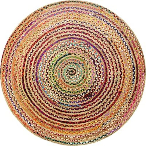 COTTON CRAFT Jute Chindi Braid Rag Rug - 6 Feet Round Multi Color Area Rug