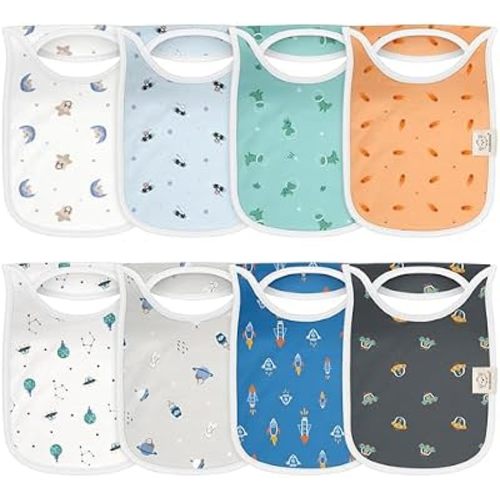 KeaBabies 8-Pack Bibs for Baby Girls, Boys Pullover Baby Bibs 6-36M (Cosmo)