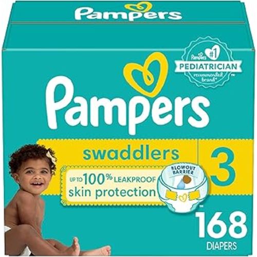 Pampers Swaddlers Diapers, Size 3 (13-26 lbs), 168 Count, Absorbent, Keeps Baby Dry and Comfortable, Skin Safe Disposable Baby Diaper