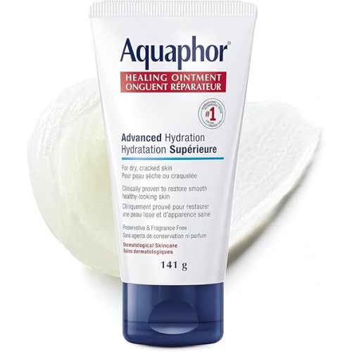 Aquaphor Healing Ointment, Multipurpose Ointment for Dry, Cracked Skin, Chafing, Cuticle Care, Fragrance Free, Non Greasy and Non Comedogenic Body Moisturizer, Dermatological Skin Care, 141g Tube