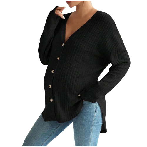 AKAFMK Winter Maternity Clothes,Long Sleeve Maternity Tops,Nursing Maternity Shirts,Pregnant Women's Knitted Front Button Cardigan With Off Shoulder Sleeves Knitted Sweater Loose Coat