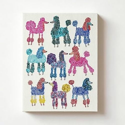 RTVJTERQ Dog Wall Art Canvas, Colorful Poodle Collection, Bright Modern Illustration, Playful Accent for Mudroom Hallway or Entryway, Gallery Wrapped, 8x10 Inches