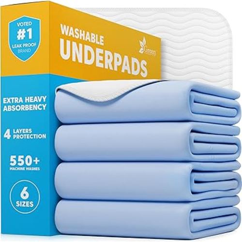 GREEN LIFESTYLE Washable Underpads - Large Bed Pads for use as Incontinence Bed Pads, Reusable Pet Pads, Great for Dogs, Cats, Bunny, Seniors Bed Pad (Pack of 4 - 34x36)