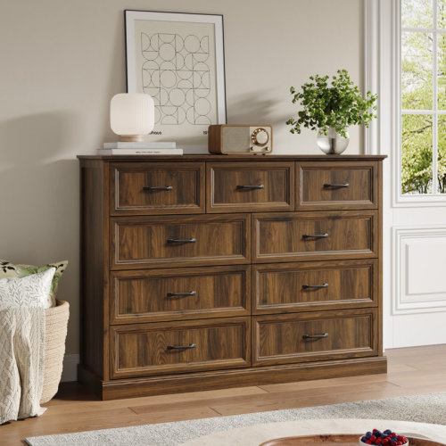 Ophelia & Co. Hava 55.1"w Farmhouse 9 Drawer Dresser, Wood Chest Of Drawers With Anti-tip Design For Bedroom & Reviews | Wayfair