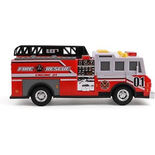 Mighty Fleet Rescue Force 12" Fire Truck Ladder Toy with Realistic Lights & Sounds, Free Wheeling Play & Working Ladder! Ages 3+