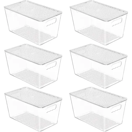 Vtopmart 6 Pack Clear Stackable Storage Bins with Lids, Medium Plastic Containers with Handle for Pantry Organizer and Storage,Perfect for Kitchen,Fridge,Cabinet, Closet,Bathroom Organization
