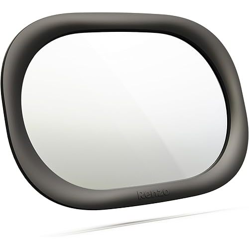 Renzo Baby Car Mirror - Rear Facing Car Seat Mirror for Infants - Extra Large, Shatter-Resistant, 360° Adjustable, Tool-Free Installation - Fits Most Cars, SUVs & Trucks (Midnight Black)