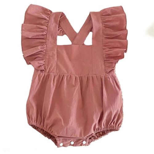 Summer Baby Girls Solid Color Square Neck bodysuit