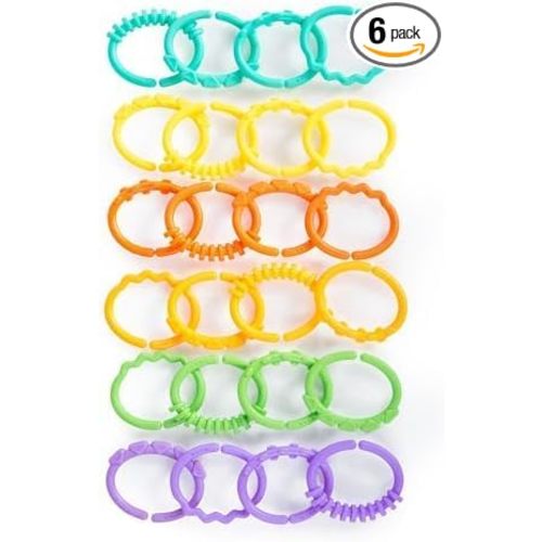 Bright Starts Lots of Links Rings Toys for Stroller or Carrier Seat, BPA-Free, Ages 0 Months Plus, Multicolor, 24 Count (Pack of 6)