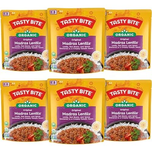 Tasty Bite Organic Madras Lentils, 10 Ounce, Pack of 6, Ready to Eat, Microwavable Entree, Vegetarian