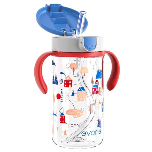 Evorie Tritan Spill Proof Straw Sippy Cups for Toddlers 1–3 Years, 10 Oz | BPA & BPS-Free, Toddler Water Bottle, Easy Grip Handles, Dishwasher Safe, Durable Tritan, Easy to Clean, Happy Valley