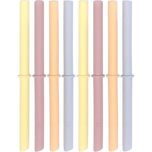 Elk and Friends Adult & Kid's Reusable Silicone Straws with Stopper for 8oz & 10oz Mason Jars or Tumblers, Pack of 8 Colorful Straws 6.3"