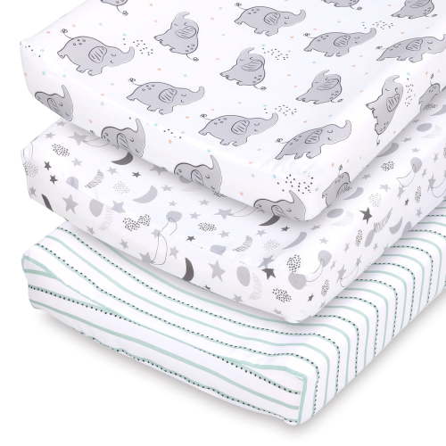The Peanutshell, Changing Pad Cover, 16"x32" 3pk, Celestial Elephant