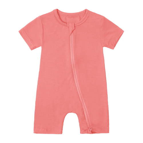 Hiijoy Newborn Girls Romper Solid Color Baby Zipper Short Sleeve Sleeper Jumpsuit Onesies