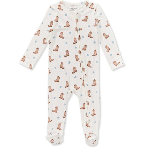 Angel Dear Baby Boys Long Sleeve Mini Cowboy Boots 2-Way Zipper Footie