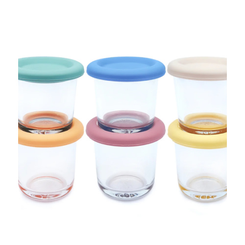 4oz Glass Baby Food Storage Jars | Food Grade Silicone Lids | Set of 6 | Neutral Colors