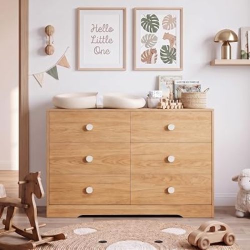 Baby Dresser for Nursery Bedroom, 6 Drawer Organizer for Closet, Wood
