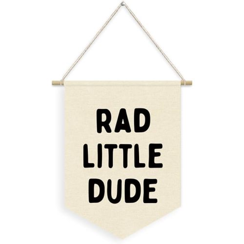 Baby Boy Nursery Decor,Rad Little Dude Room Decor Wall Hanging Flag for Cool Boys,Nursery,Playroom Decor Linen Pennant Banner for Baby Boy Room Playroom