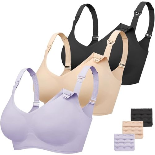 Vinfact 3 Pack Nursing Bras for Breastfeeding Comfort Maternity Bras for Pregnancy Wireless Seamless Breastfeeding Bras
