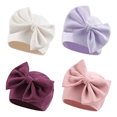 Bamery Newborn Baby Girl Hat Cotton Baby Bow Beanie Preemie Hats Spring Infant Hats for Girls 0-12 Months