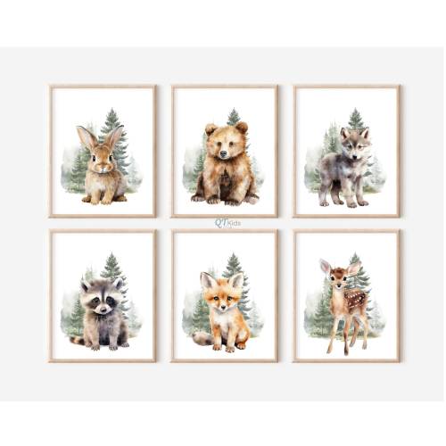 Woodland Animal Prints, Boy Nursery Printable Wall Art, Forest Animal Nursery Decor, Watercolour Bear Deer Fox Prints, DIGITAL DOWNLOAD