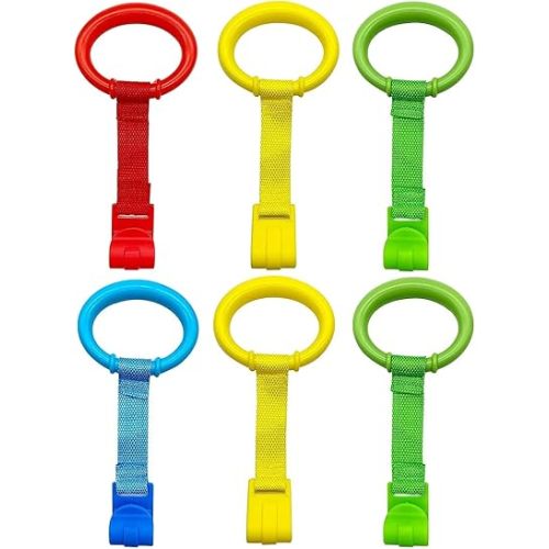 Baby Pull up Rings, Pull Up Rings for Playpen, Baby Crib Pull Rings, Baby Cot Hanging Rings, Infant Baby Toddler Walking Assistant Pull up Ring 6PCS 4 Colors