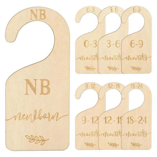 Wooden Baby Closet Dividers 7-Piece Set with Blue Velvet Pouch for Newborn to 24 Months