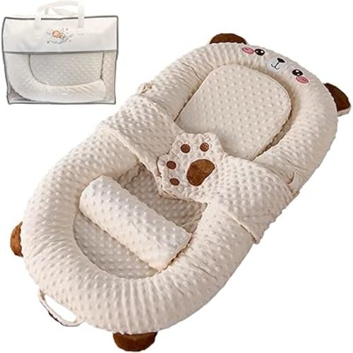 Portable Baby Lounger,Infant Lounge Anti spit Wedge Pillow,Soft and Comfortable Removable Cover, Newborn Babies Essentials Foldable Infant Lounge (Brown Bear)