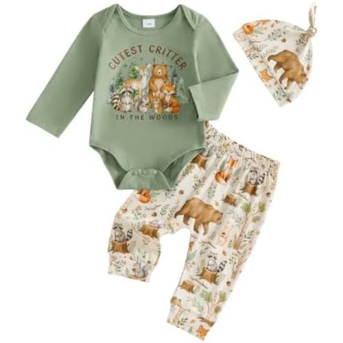 Newborn Baby Boy Fall Clothes Dragon Bear Romper Pants Set with Hat