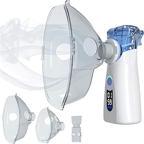 Portable Mesh Nebulizer for Adults Kids, Rechargeable Handheld Steam Inhaler with 8ml Large Capacity, Self-Cleaning & Quiet for Home Travel Use