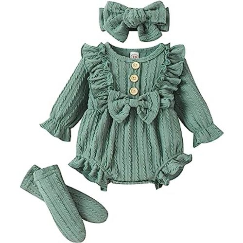 Newborn Baby Girl Outfit Clothes Ruffle Long Sleeve Sweater Romper+Headband+Socks Fall Winter Outfits for Girls