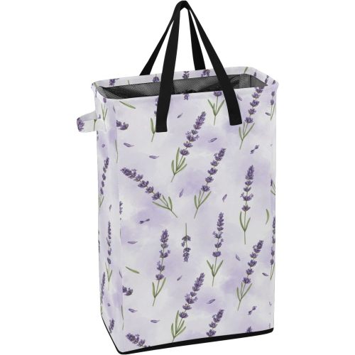 Lavender Flower Laundry Basket Dirty Clothes Hamper for Women | Foldable Laundry Bags, Large Wash Baskets,Water resistant Organizer for Laundry Living Room Bathroom Small Space Nursery