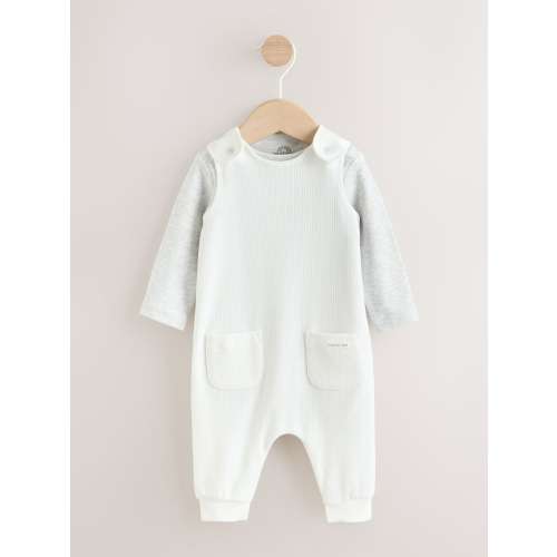White Jersey Rib Dungaree and Bodysuit Baby Set (0mths-2yrs)
