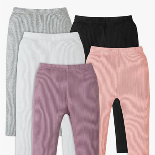 5 Pack Baby Girl Pants: Infant Solid Ribbed Pants Soft Cotton Pull On Leggings for Toddler 0-48 Months